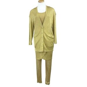 Vintage|Womens S/M Metallic Gold Pantsuit 4 PC Glam 90s Party‎ Mobwife Bling USA